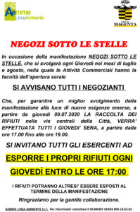 ‘Negozi sotto le stelle’, avviso per i commercianti: nuove modalità per il ritiro dei rifiuti