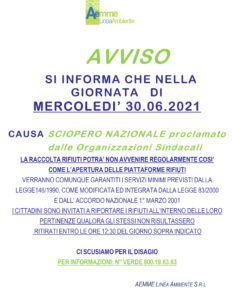 Raccolta rifiuti, indetto sciopero nazionale per mercoledì 30 giugno. AEMME Linea Ambiente: “Possibili disagi”