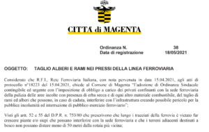 Ordinanza per il taglio di alberi e rami nei pressi della linea ferroviaria