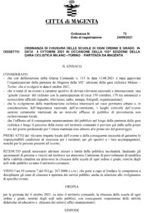 Milano-Torino 2021, ordinanza di chiusura delle scuole per il 6 ottobre
