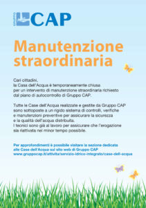 Chiusa la Casa dell’acqua di via Isonzo per un intervento di manutenzione straordinaria di Cap