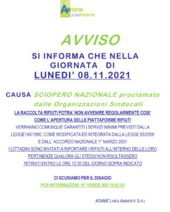 Raccolta rifiuti, indetto sciopero nazionale per lunedì 8 novembre: informazioni utili
