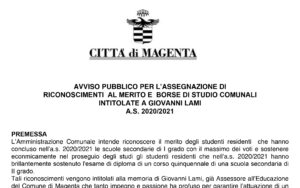 Riconoscimento al merito e borse di studio per l’anno scolastico 2020/21