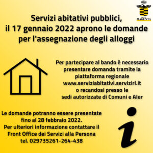 Servizi abitativi pubblici, il 17 gennaio aprono le domande per l’assegnazione degli alloggi