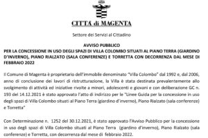 Avviso pubblico, concessione in uso degli spazi di Villa Colombo