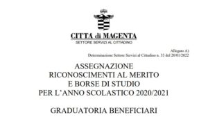 Assegnazione riconoscimenti al merito e borse di studio per l’anno scolastico 2020/21: la graduatoria