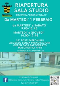 Da martedì 1 febbraio riapre la Sala studio della Biblioteca comunale Oriana Fallaci: le regole di accesso