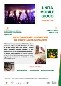 Azioni di contrasto e prevenzione del gioco d’azzardo patologico, unità mobile gioco presso la Tensostruttura di Piazza Mercato sabato 16 luglio