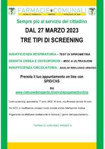 FARMACIE COMUNALI: DAL 27 MARZO TRE TIPI DI SCREENING